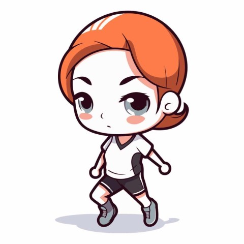 Cute little girl with red hair and casual clothes.