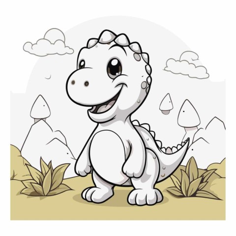 Cute cartoon dinosaur on the meadow for your design