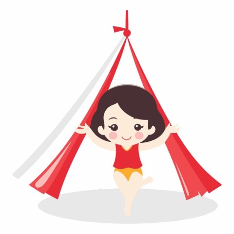 cute little girl playing acrobatics with hammock vector illustra