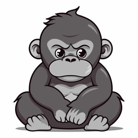 illustration of a gorilla sitting on the floor isolated on white