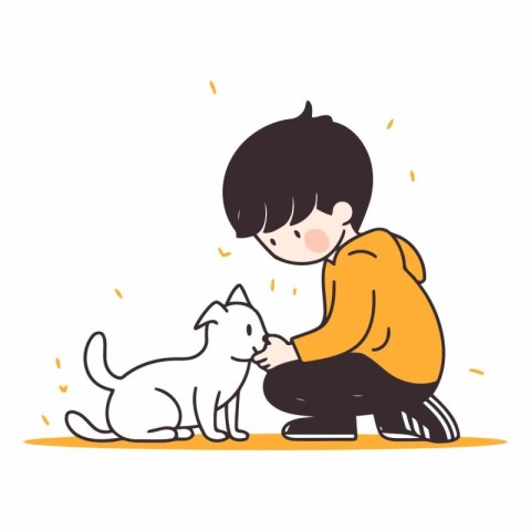 Boy playing with a dog. Cute cartoon character.