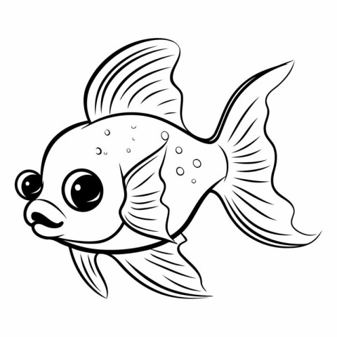 Black and White Cartoon Illustration of Cute Fish Animal Charact