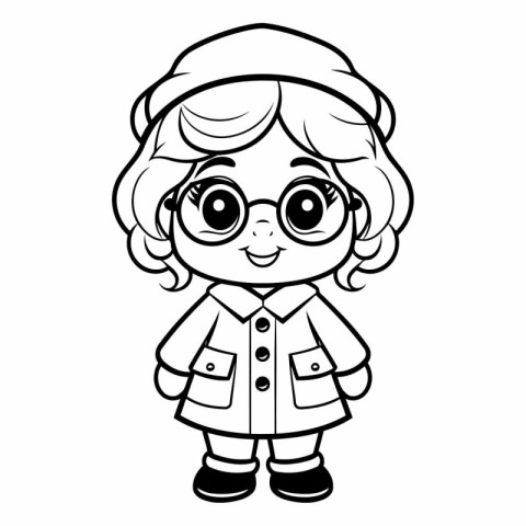 Coloring book for children: Cute girl in coat and hat