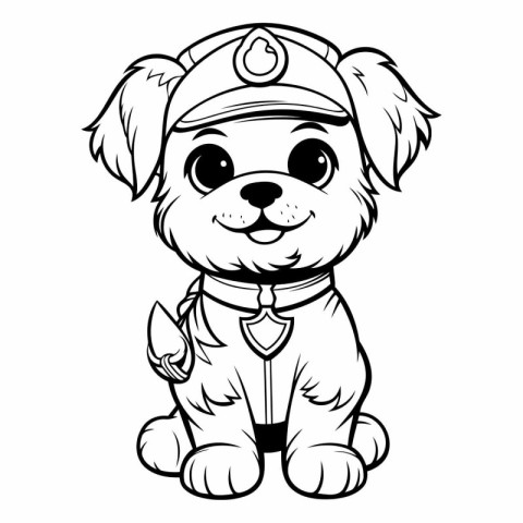 Black and White Cartoon Illustration of Cute Puppy Dog Mascot Ch