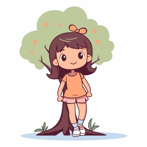 Cute little girl in the forest of a cartoon character.