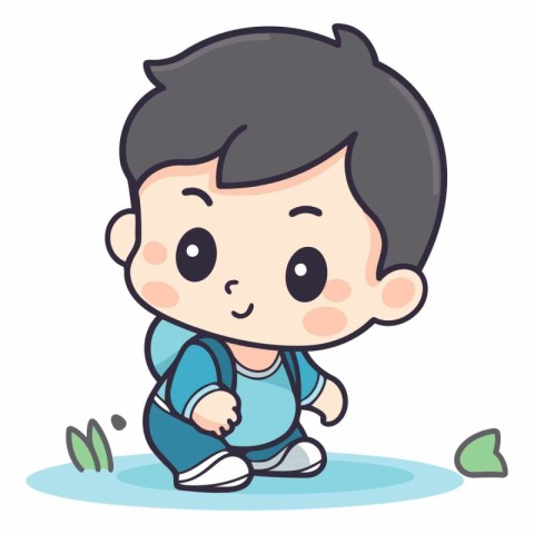 Cute little boy playing in the park. Vector cartoon illustration