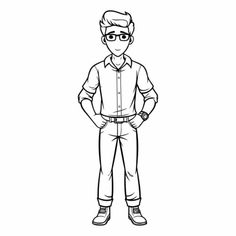 Hipster man cartoon in casual clothes. Male fashion