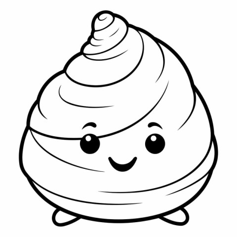 Black and White Cartoon Illustration of Cute Seashell Mascot Cha