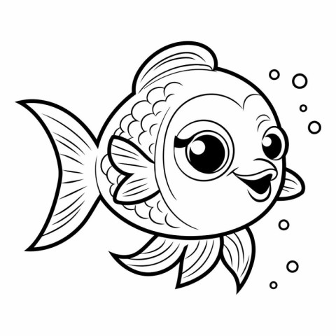 Black and White Cartoon Illustration of Cute Fish Animal Charact