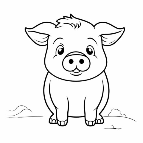 Illustration of a Cute Pig Cartoon Character Coloring Book Page