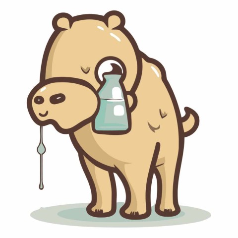 Cute cartoon hippo with bottle of milk.