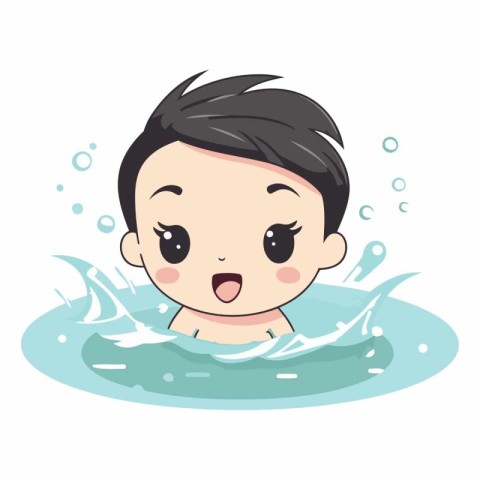 cute little boy swimming in water cartoon vector illustration ep