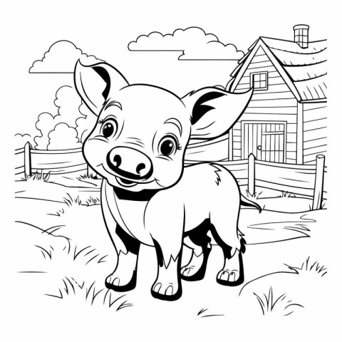 Cute cartoon pig on the farm for coloring book.