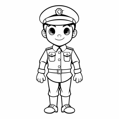 Coloring book for children. Policeman in uniform on white backgr