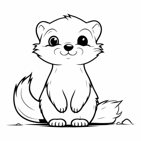 Vector illustration of Cute cartoon ferret sitting on the ground