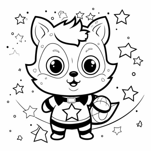 Coloring Page Outline Of Cartoon Kitten With Stars. Coloring Boo