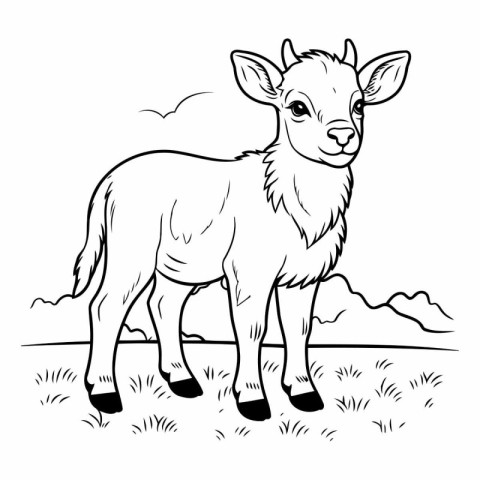 Black and White Cartoon Illustration of Cute Deer Animal for Col