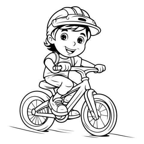 Illustration of a Little Boy Riding a Bike - Coloring Book