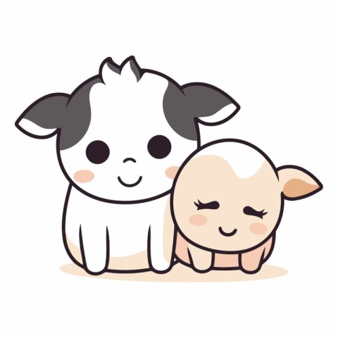 cute little lamb and cow cartoon vector illustration graphic des