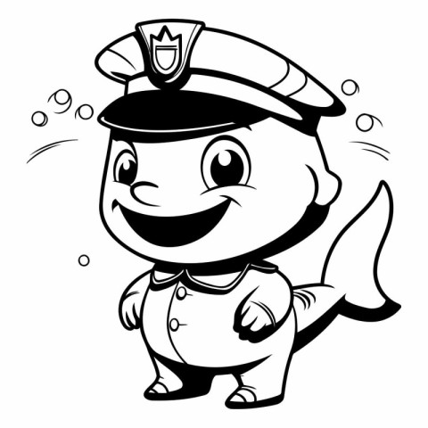 Black and White Cartoon Illustration of Cute Little Pirate Capta