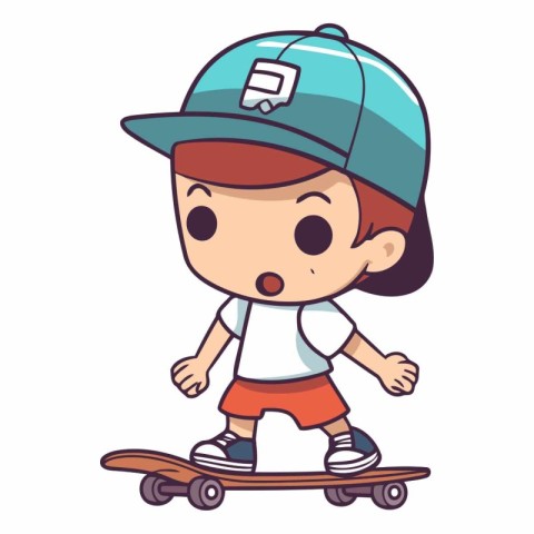 Cute Little Boy Riding Skateboard Cartoon Vector Illustration.