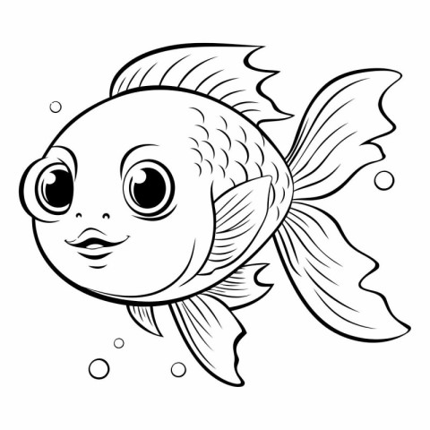 Black and White Cartoon Illustration of Cute Fish Animal Charact