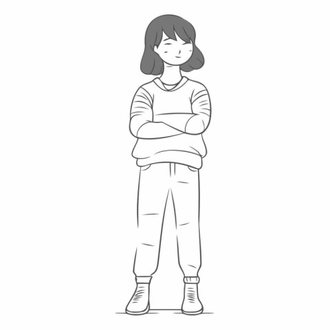 Vector illustration of a young woman in casual clothes with fold