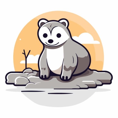 Polar bear sitting on a rock in cartoon style.