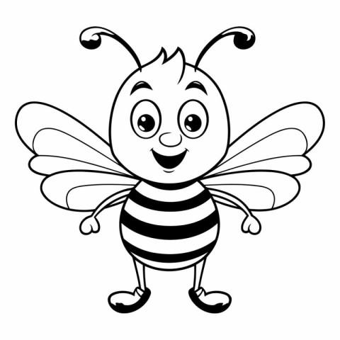 Black and White Cartoon Illustration of Funny Bee Mascot Charact