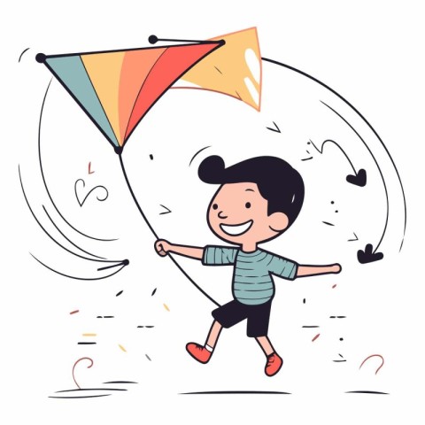 Cute little girl flying a kite in the air.