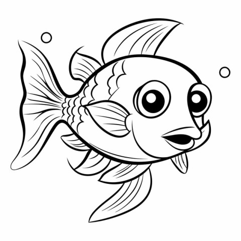 Black and White Cartoon Illustration of Cute Fish Animal Charact