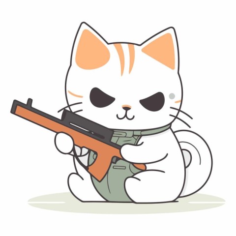 Cute cat with a gun in cartoon style.