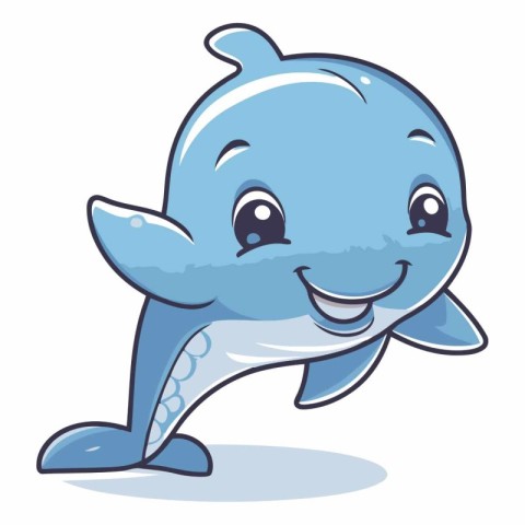 Cute Blue Dolphin Cartoon Mascot Character Vector Illustration.