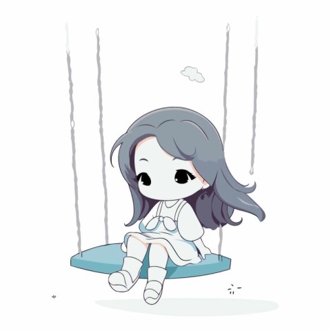 Illustration of a cute little girl sitting on a swing and dreami