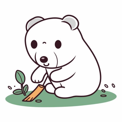 Illustration of a cute polar bear sitting on the ground and eati