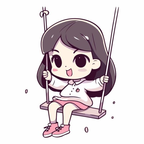 Illustration of a cute little girl sitting on a swing and smilin