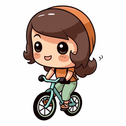 Cute little girl riding a bicycle of a cartoon character.