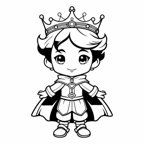 Cute Little Princess - Black and White Cartoon Illustration. Vec