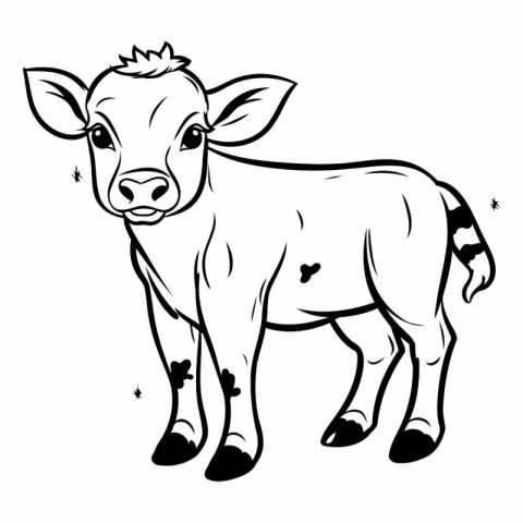 Black and White Cartoon Illustration of Calf or Cow Animal for C