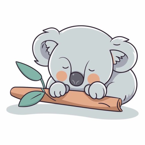 Cute koala sleeping on eucalyptus branch vector illustration