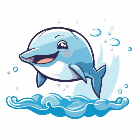 Cute cartoon dolphin jumping out of the water.