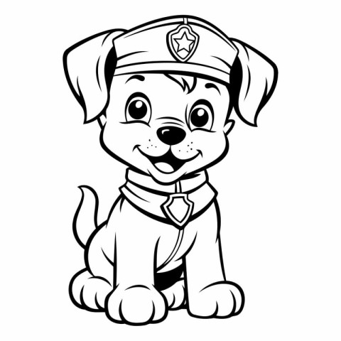 Black and White Cartoon Illustration of Cute Puppy Police Dog fo