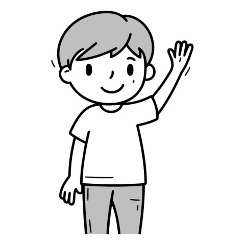 Illustration of a boy waving his hand on a white background.