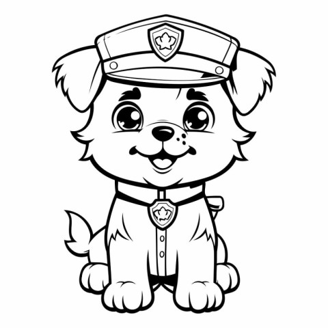 Black and White Cartoon Illustration of Cute Puppy Police Dog Co