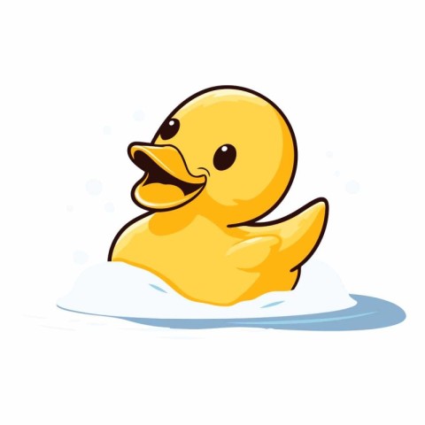 Cute yellow rubber duckling swimming in the water.