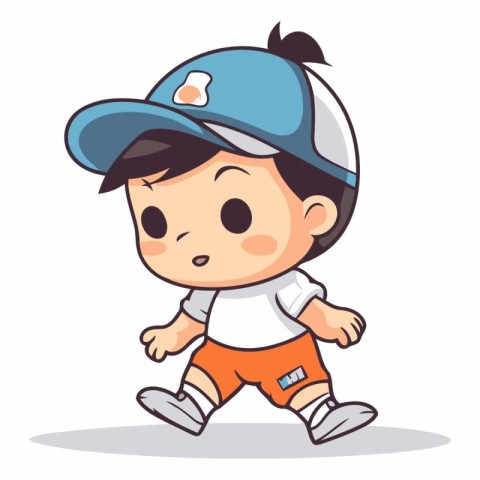 Boy running cartoon character vector illustration. Cute little b