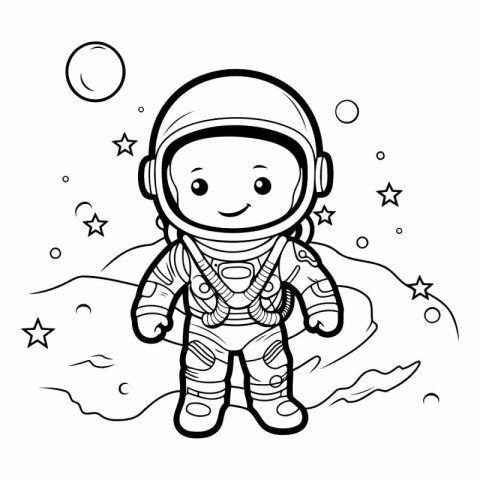 Coloring book for children: astronaut on the moon