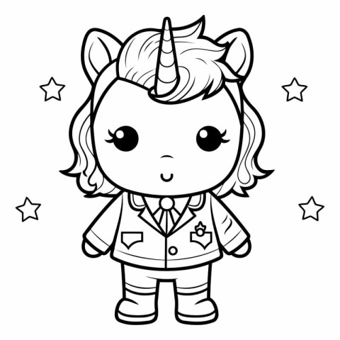 Black And White Cute Unicorn Mascot Character Vector Illustratio