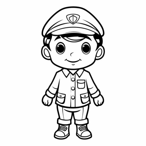 Coloring book for children: Cute boy in a police uniform