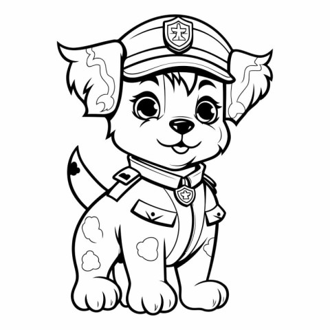 Black and White Cartoon Illustration of Cute Puppy Police Office